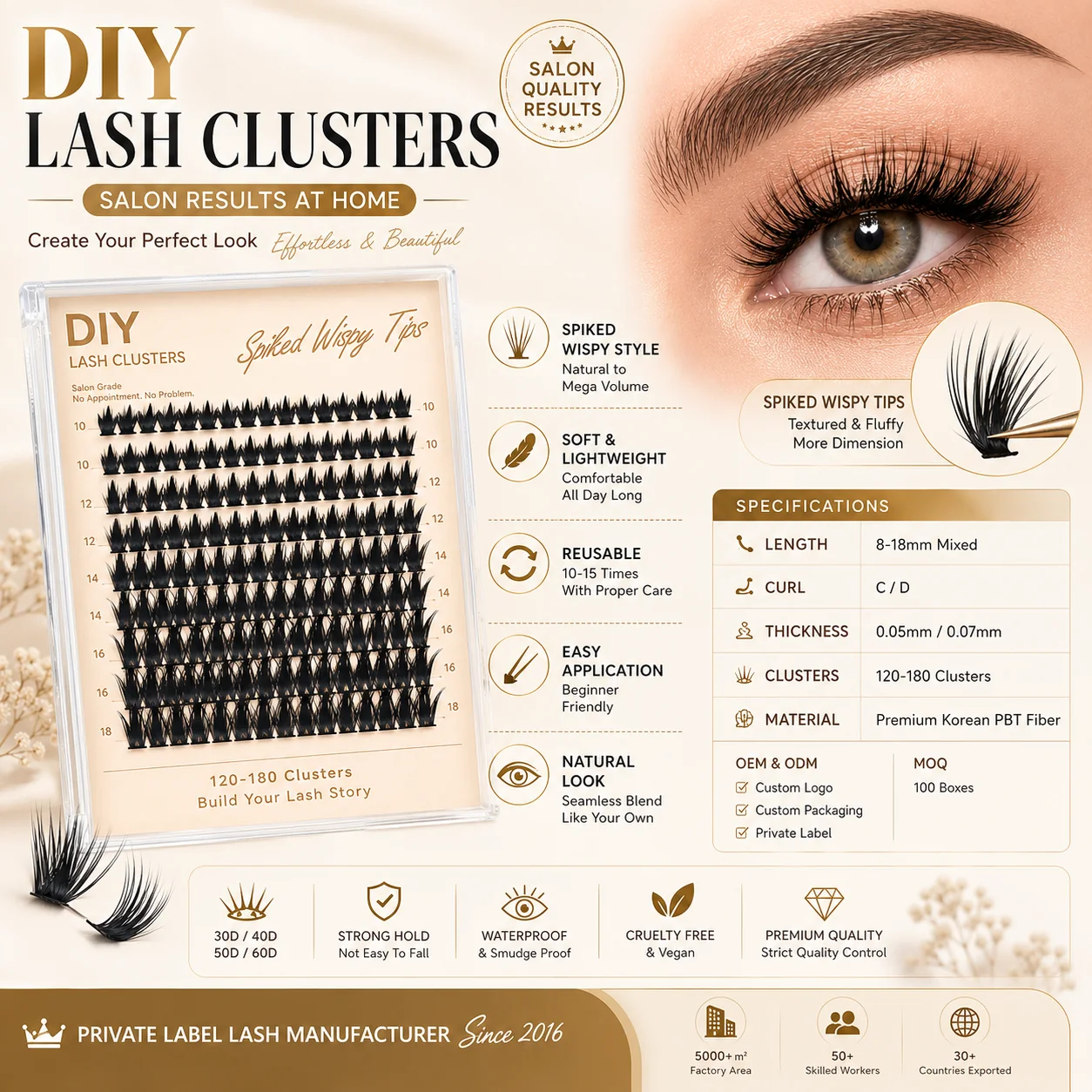 Luxury cluster lash kits with gold packaging