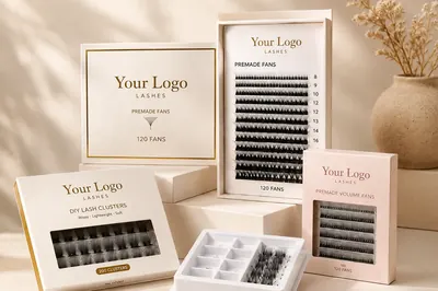 Complete OEM eyelash kit — custom box, tray, lashes and tools